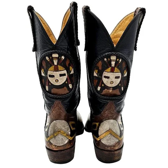 Custom 9D Hand Tooled/ Painted Native American Chief boots Vintage 1995 Western - Picture 6 of 16